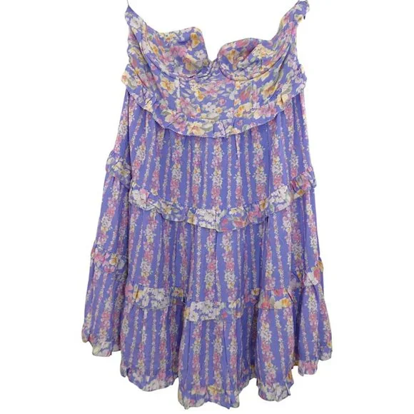 Altar'd State Lavender Floral Tiered Mini Dress Strapless NWT Size S - Picture 3 of 16